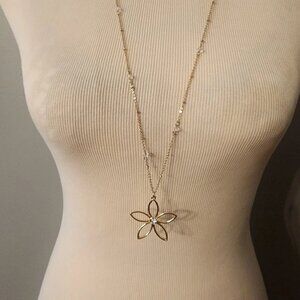 LC Lauren Conrad Long 32" Gold-Tone Necklace Open Flower Pendant